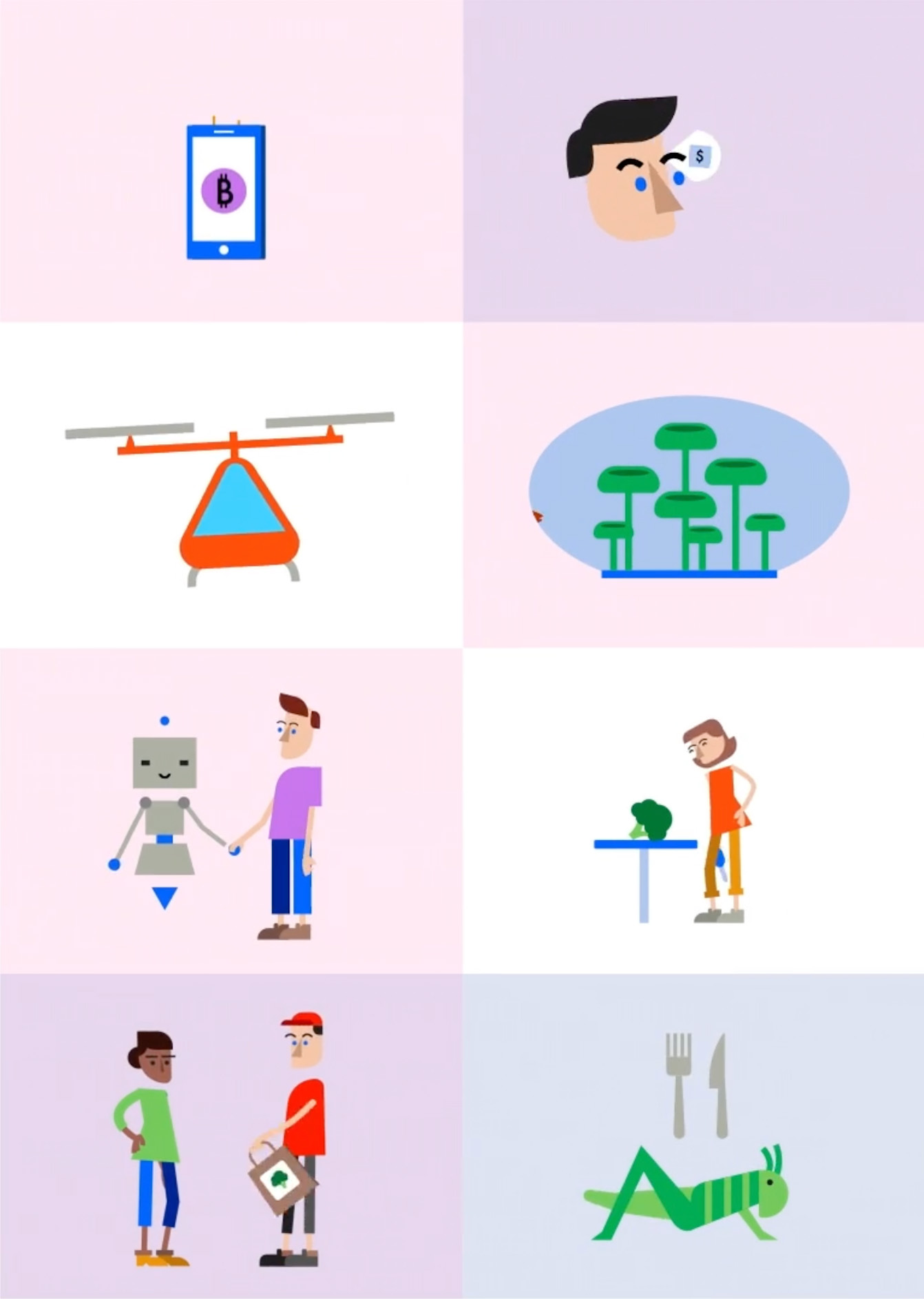 Image with various futuristic illustrations that are part of the video made for promoting Q