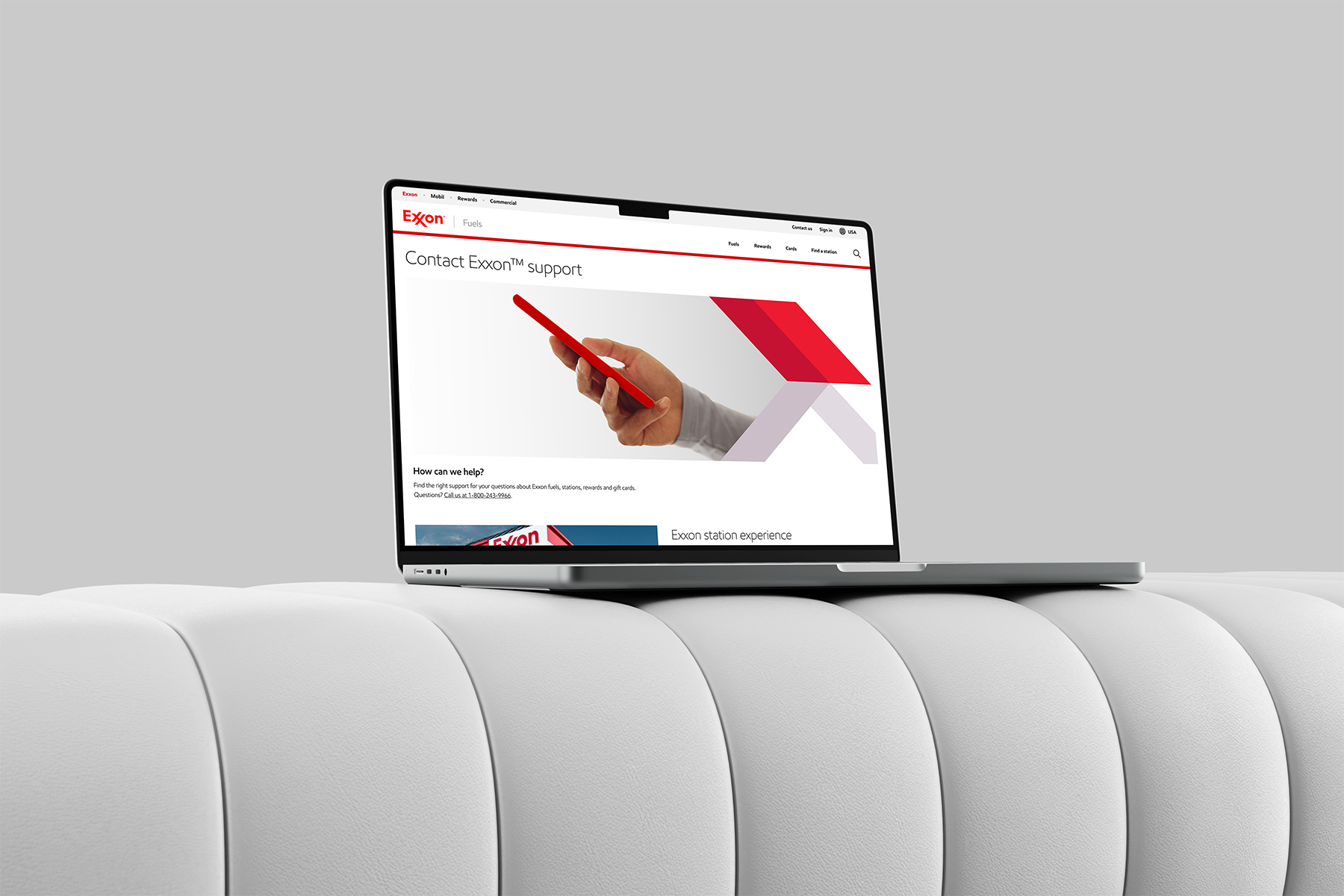 Laptop featuring an ExxonMobil's landing page with the new design developed in 2026